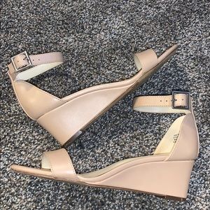 Nine West Nude Ankle Strap Wedge Sandals